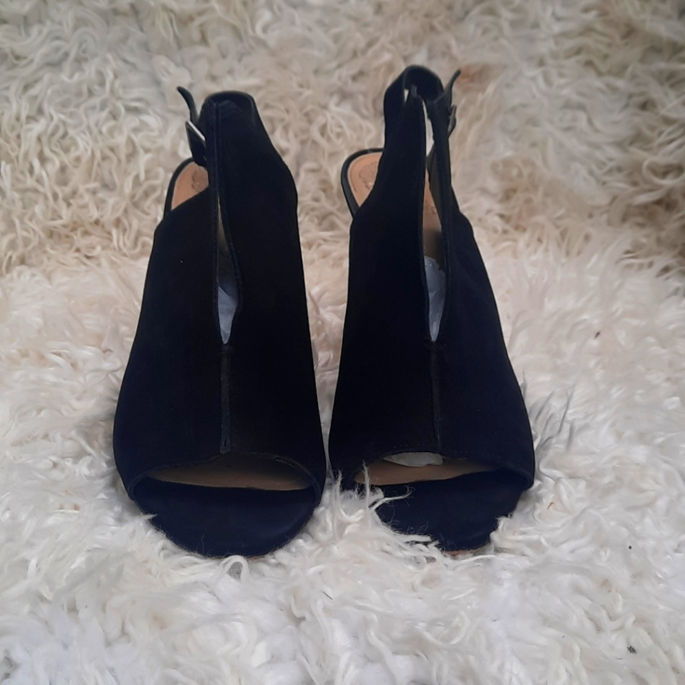 Vince Camuto Black Suede Open-Toe Slingback Heels - Picture 2 of 10